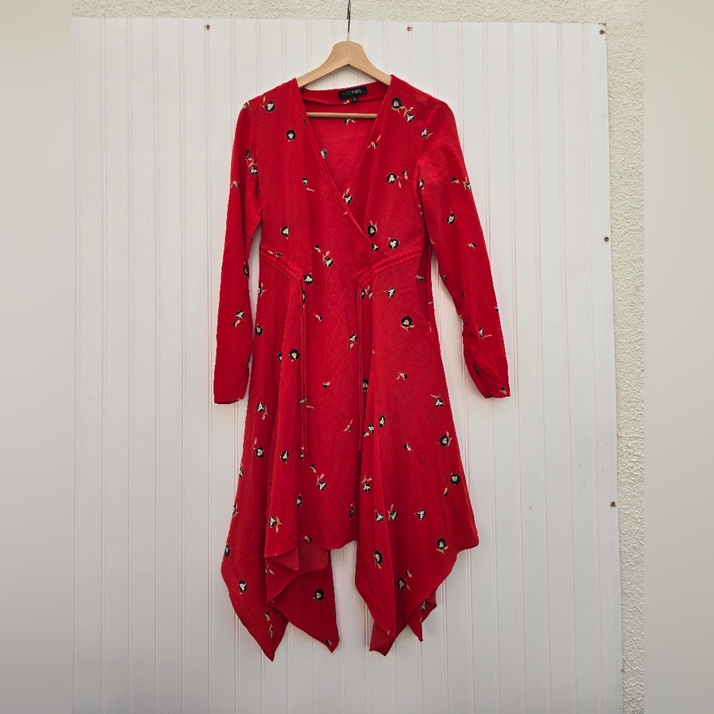 Red Floral Wrap Dress